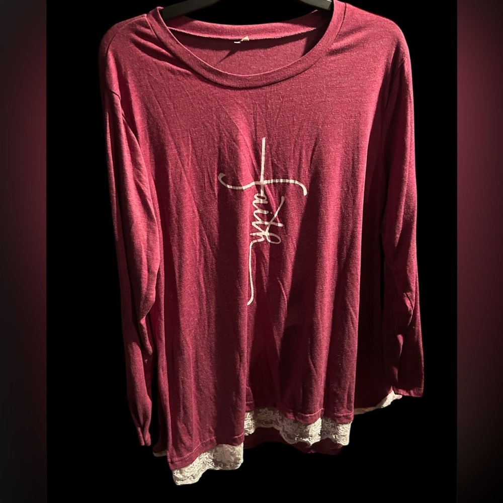 Womens Plus Size 14W Long Sleeve Tunic Crewneck Lace Trimmed  Lon Sleeved Tee